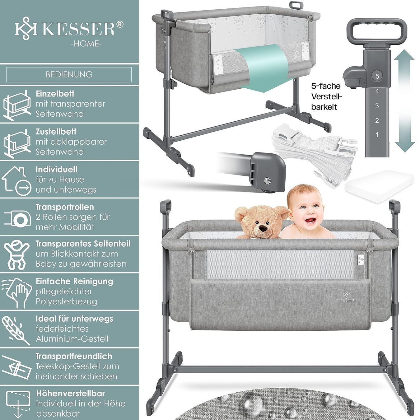 Letti per bambino & Letti da viaggio: KESSER 3in1 Kinderbett Hellgrau – Nuovo e nell'imballaggio originale da Bottighofen venduto da zaap 1