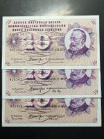 3  x  10 Franken Banknoten 1963, 72, 77, unz