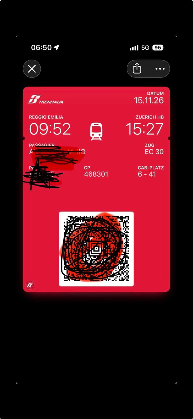 Tickets: Zug-Ticket – Neu (gemäss Beschreibung) aus Zürich von Mymasaimara