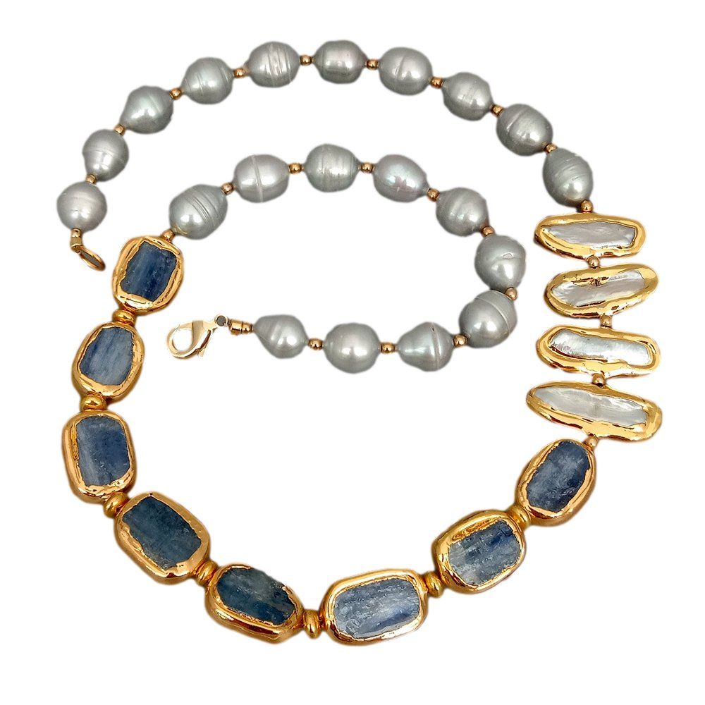Catenine: Kyanit Grau Perlen Kette Collier Perle Perlenkette Echt 15mm – Nuovo (secondo la descrizione) da Prilly venduto da ilyria73 5