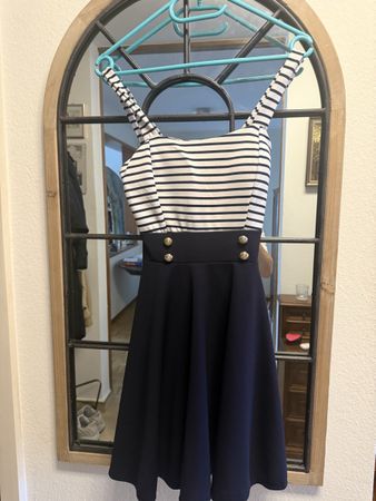 Marineblaues Sommerkleid Gr. S mit Streifen-Oberteil & Golds