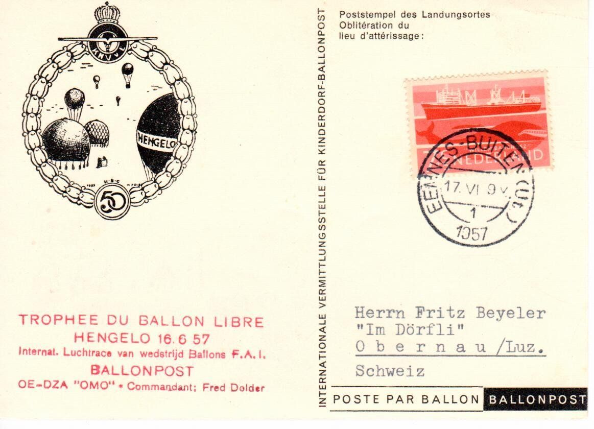 Cartes postales: Ballonpostkarte  1957 – D'occasion à Wolhusen par Curver9 1