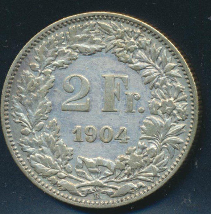 Tutti le monete: 2 Fr. 1904  ss+ – Usato da Roggwil BE venduto da Stampdealer3