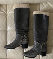 Chanel Shearling Lined CC Logo Tall Leather Boots (36.5/37)