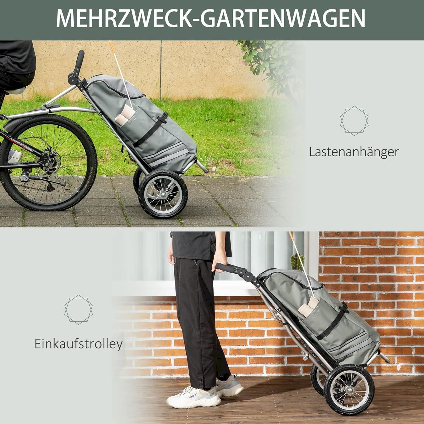 Rimorchi per biciclette: 2 in 1 Lastenanhänger 55L Grau – Nuovo e nell'imballaggio originale da Bottighofen venduto da zaap 3