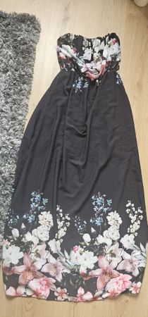 Summer Maxi Dress Floral Print Strapless Black Size M