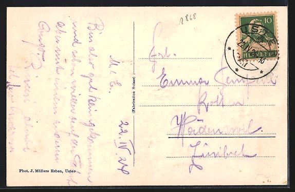 Ansichtskarten: AK Uster, Kirche und Schloss, 1924 – Gebraucht aus Berlin von bartko-reher 1