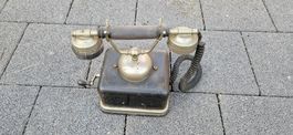 Antikes Kurbeltelefon schwarz Metall - gebrauchter Zustand