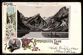 Lithographie Seealpsee, See mit Ruderboot