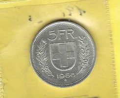 1x 1966 Fr. 5.- u.E.Qualität vz+; f.unz/Oxidat.spuren/Patina