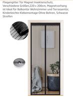 Fliegengitter Tuer Magnet 220x200cm Schwarz Streifen