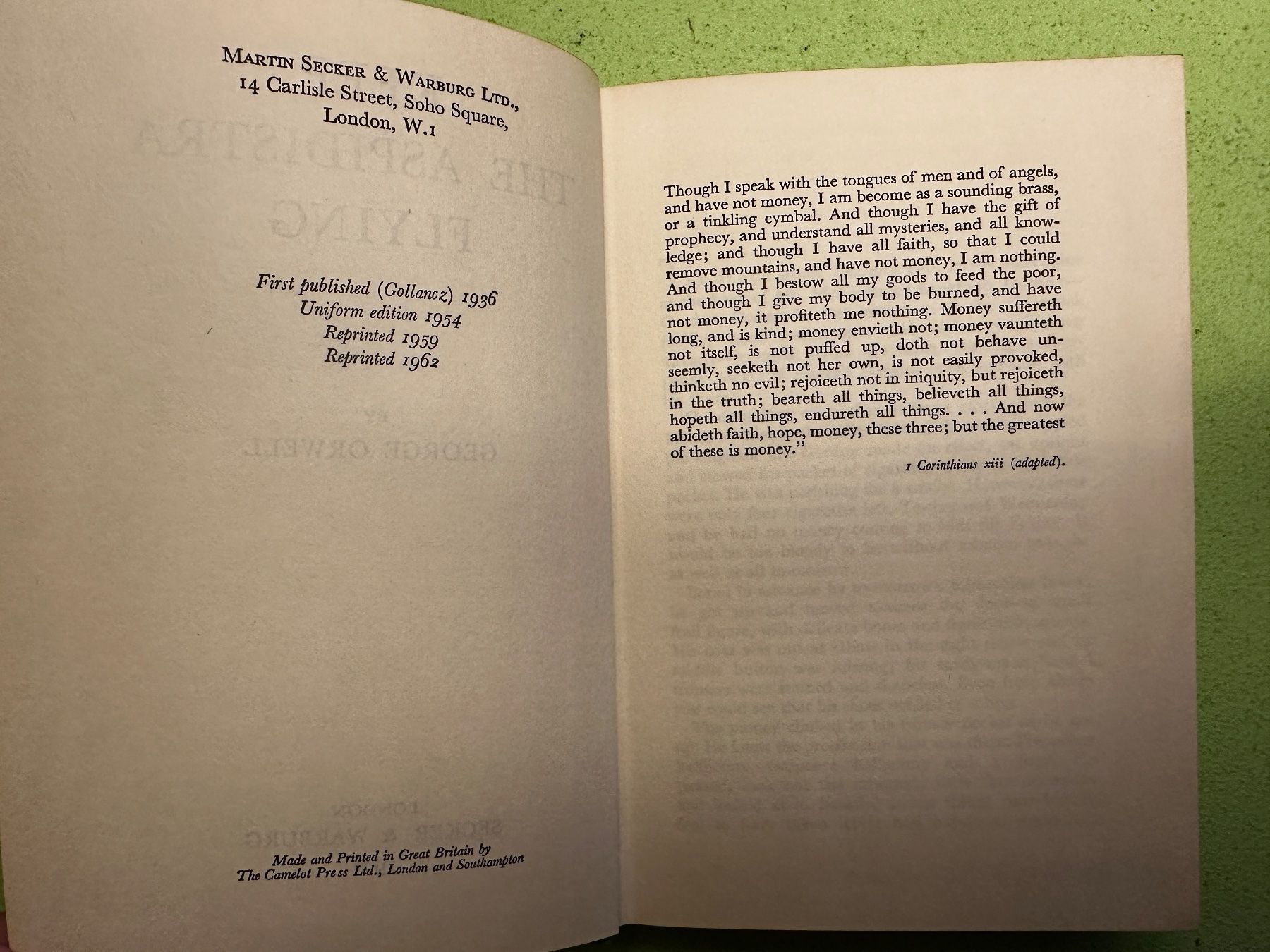 Libri: George Orwell: Keep the aspidistra flying. 1962 – Usato da Zürich venduto da allp 5