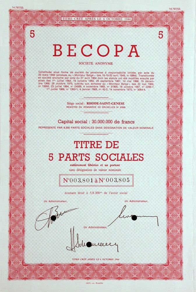 Documenti: BECOPA SA, Rhode-Saint-Genese - 1970 – Usato da Solothurn venduto da Sgasche