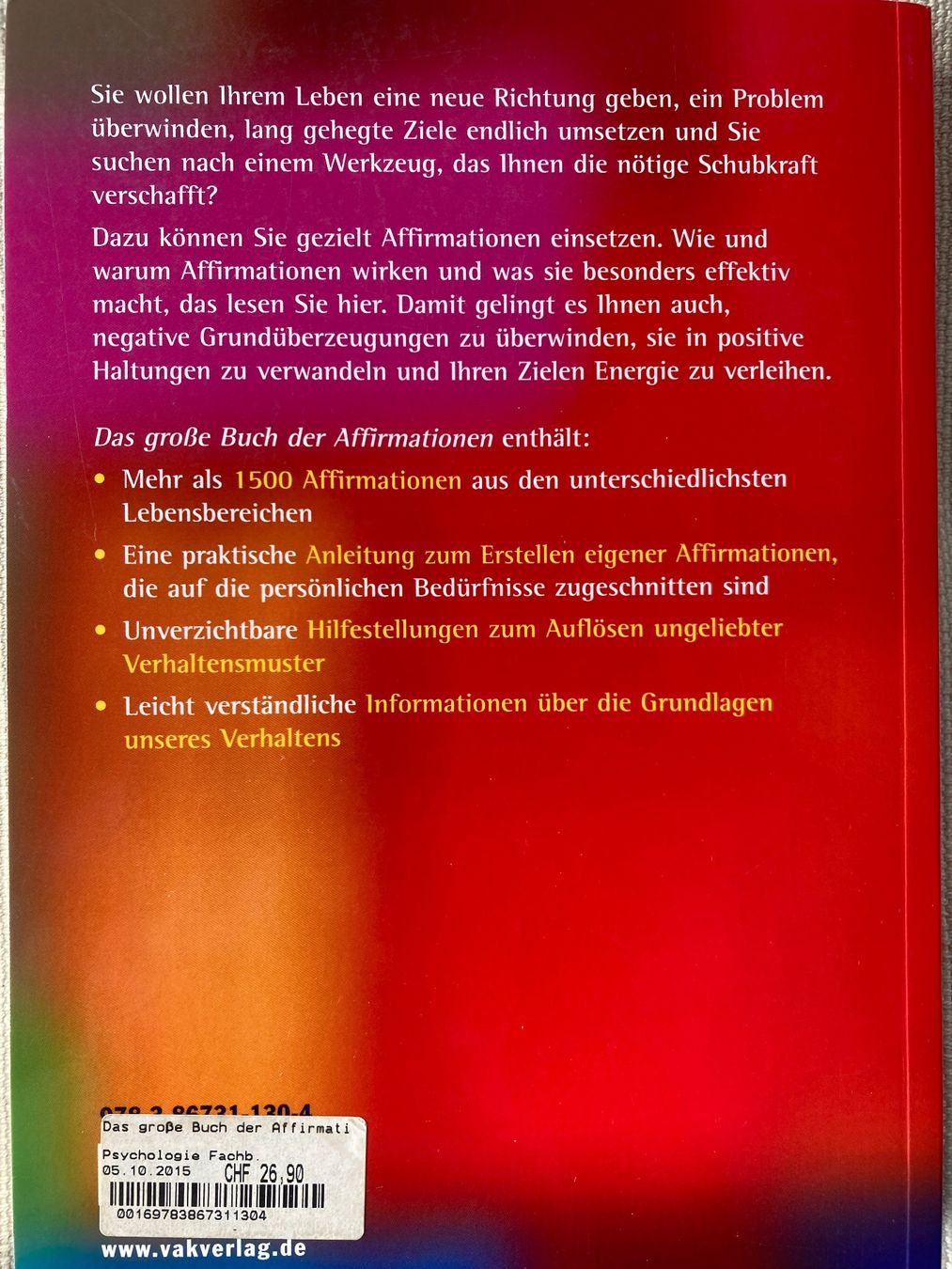 Libri: Das grosse Buch der Affirmationen – Usato da Baden venduto da Yoyo1 1