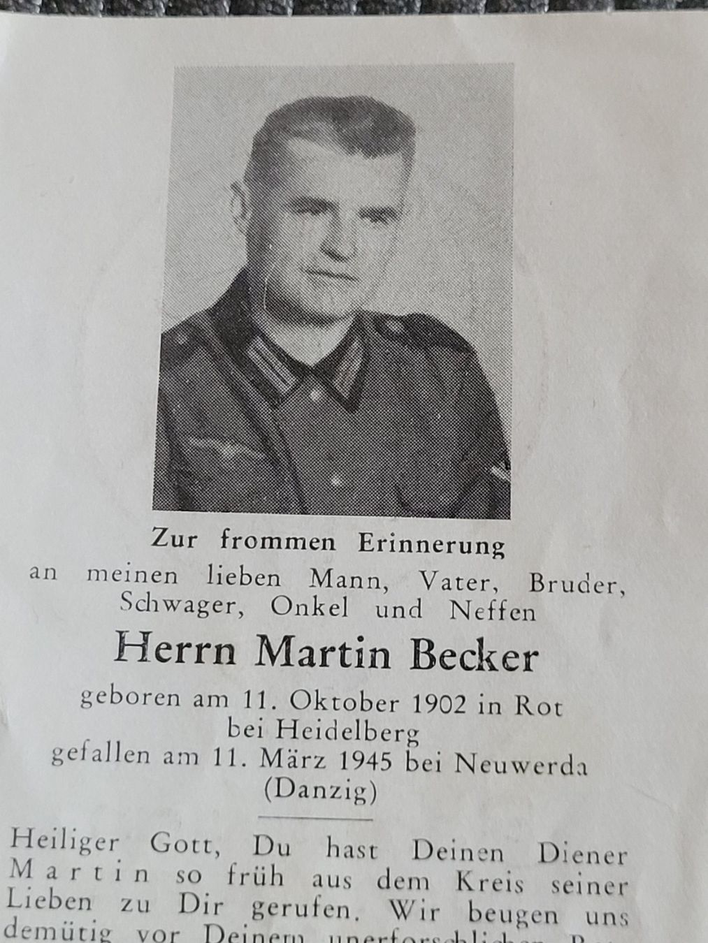 Stichwaffen: Wehrmacht "Sterbebildchen" – Gebraucht aus Kriens von KTP 1