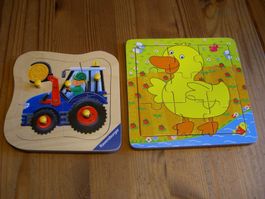 2 Holz Puzzles f.d.ganz Kleinen, einen Traktor + ein Entchen