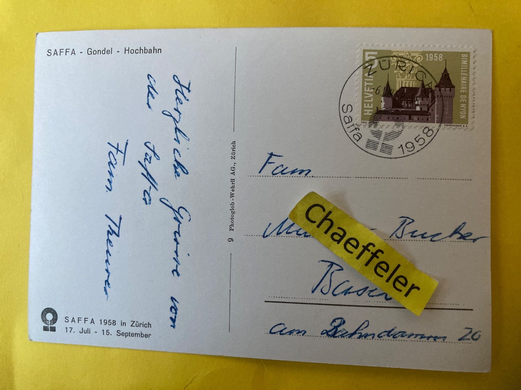Cartes postales: 1958 SAFFA Gondel - Hochbahn – D'occasion à Zürich par Chaeffeler 1