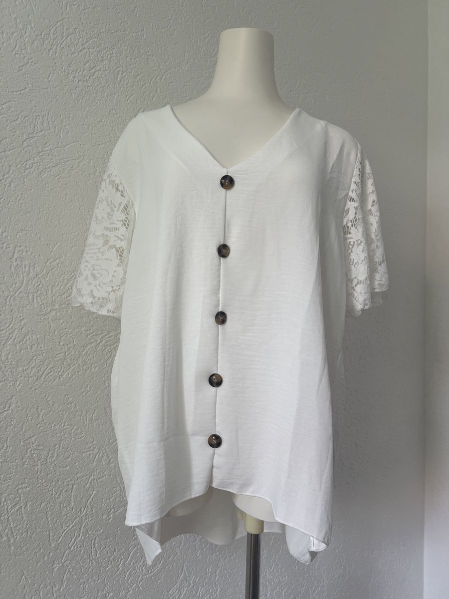 Camicette: Weisse Sommerbluse mit Spitze Gr. L – Nuovo (secondo la descrizione) da Seon venduto da Sunny-Schmuck78