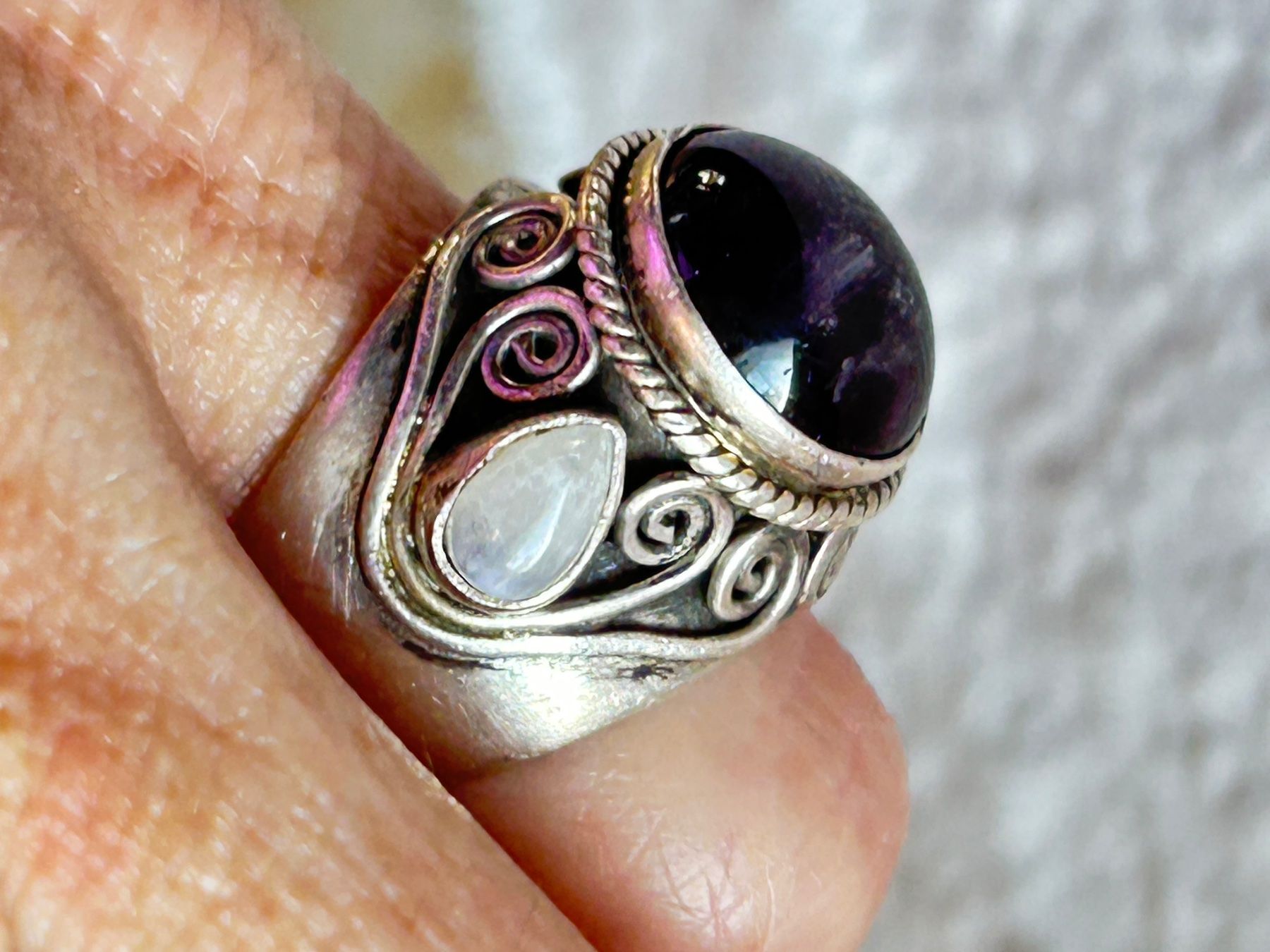 Anelli: Silber Ring braunschwarzer Stein / Mondsteine, Gr.54 – Usato da Laufen venduto da Bellavitaboom 3