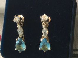 Silber  Ohrringe mit Aquamarin und Zirkonia
