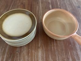 Caquelon und 8 Fondueteller neuwertig
