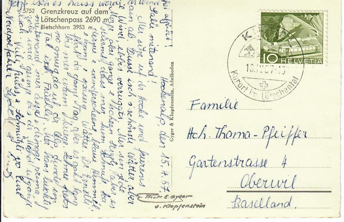 Cartoline postali: Grenzkreuz auf dem Lötschenpass  1957 – Usato da Hochdorf venduto da Ziegel-16 1