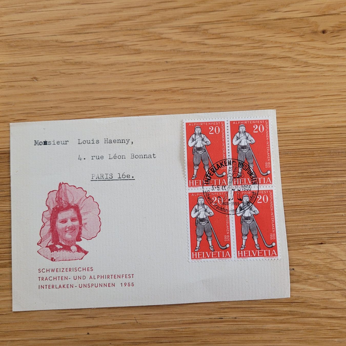 Alle Briefmarken: Dokument Interlaken 1955 Paris 16e – Gebraucht aus Biel/Bienne von Destockweb