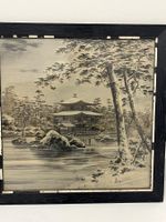 Vintage japanischer Holzschnitt Winterszene, gerahmt