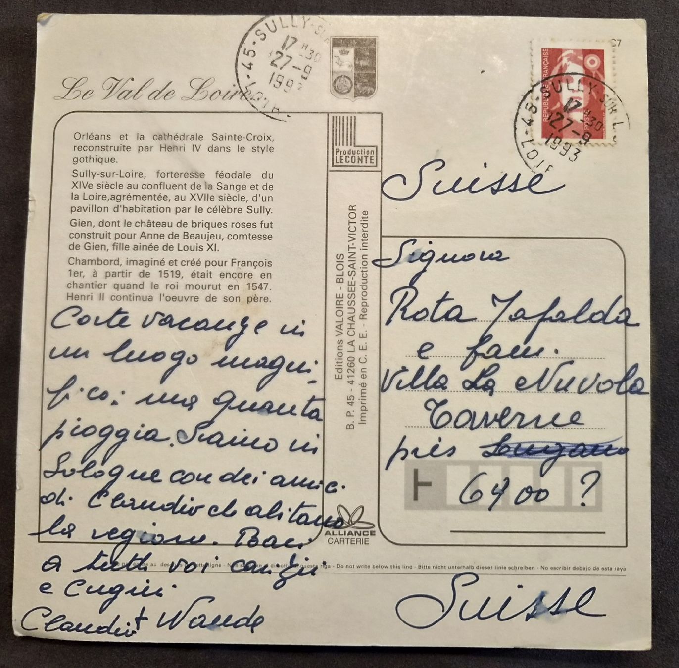 Cartoline postali: Val de Loire Schlösser & Kathedralen 1993 – Usato da Melchnau venduto da Arthurius 1
