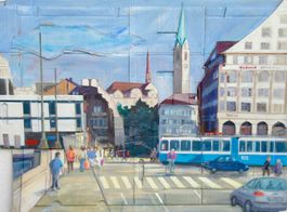Kunstwerk Stadtansicht Zürich Karton gebraucht