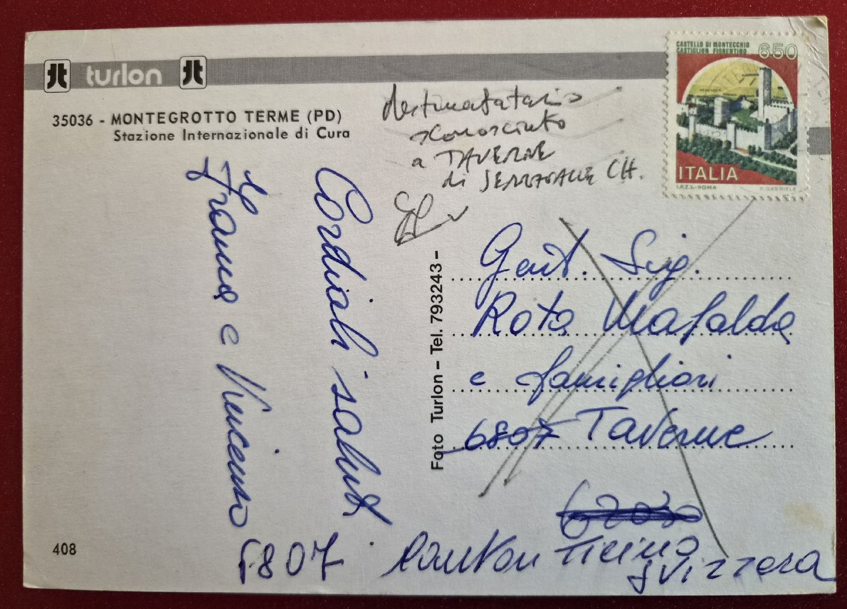 Ansichtskarten: Montegrotto Terme 1988 – Gebraucht aus Melchnau von Arthurius 1