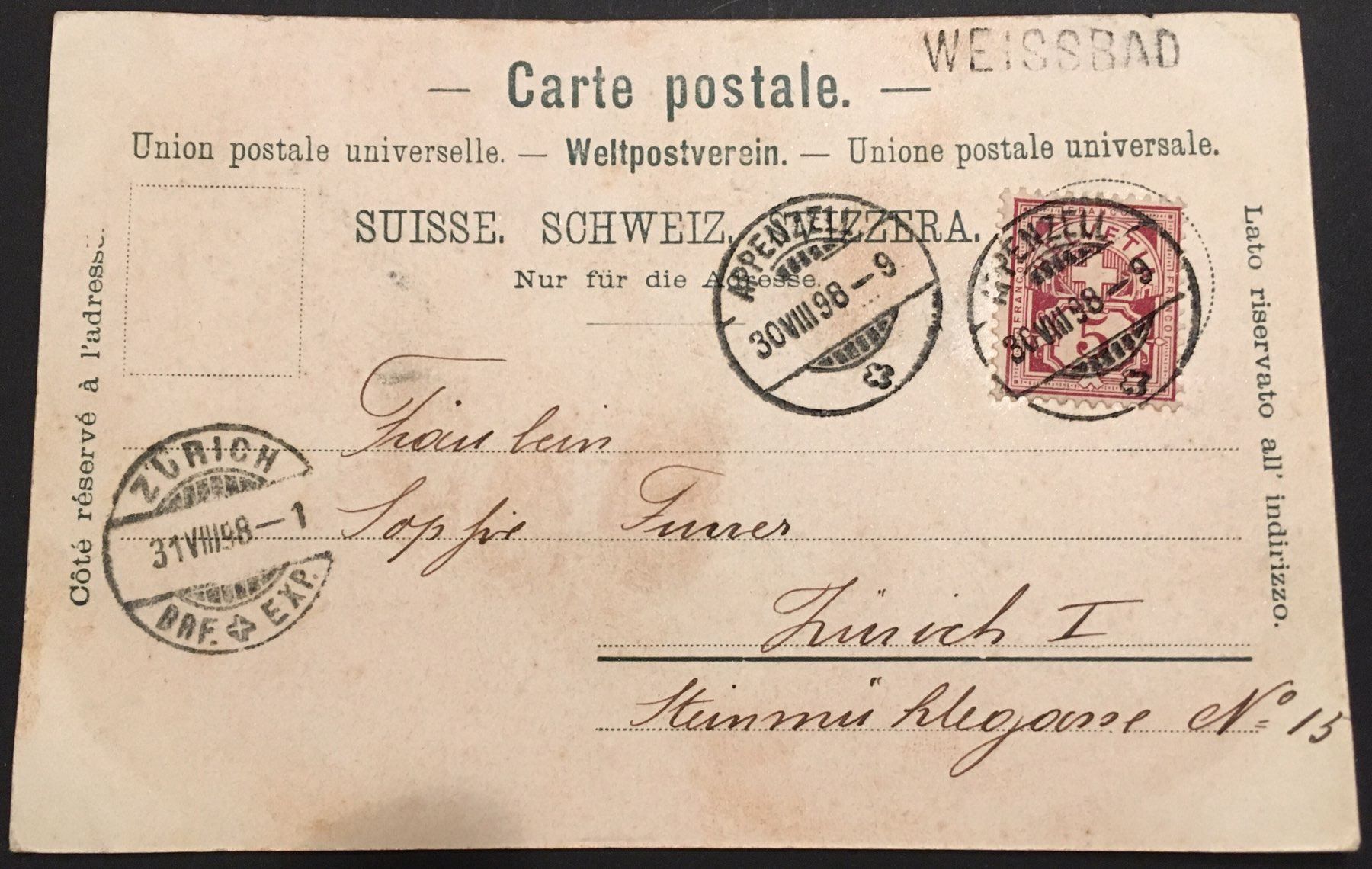 Cartoline postali: Weissbad 1898 – Usato da Kreuzlingen venduto da Rschweiz1 1