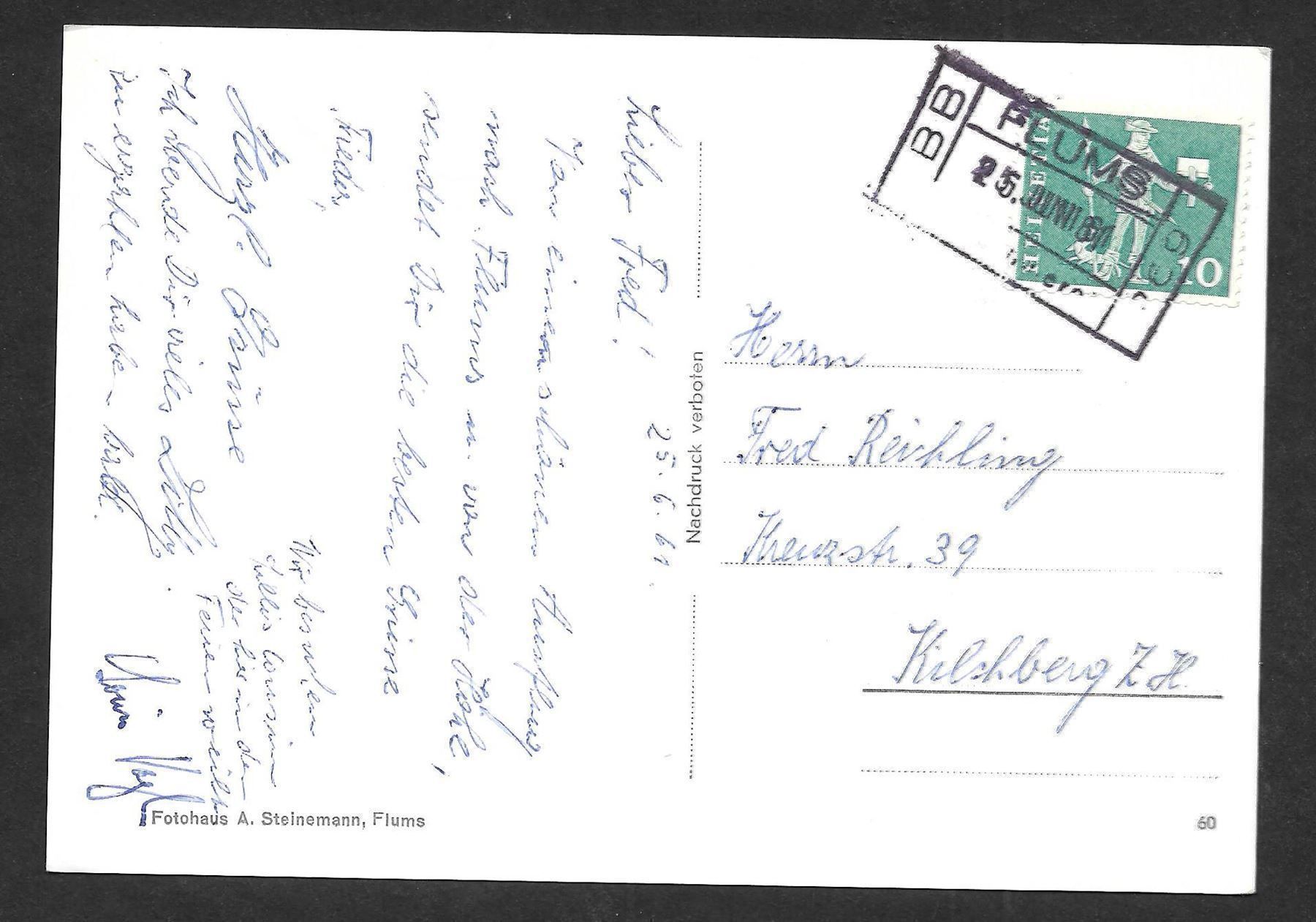 Cartoline postali: Flums mit Churfirsten Bahnstempel – Usato da Olten venduto da clotaldi 1
