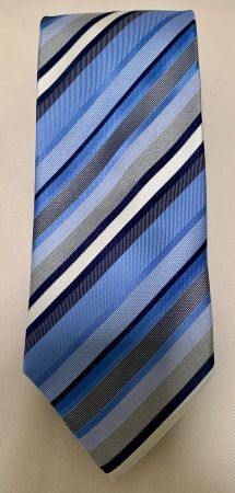 🤍 Seiden-Krawatte, blau gestreift, 100% Seide 🤍