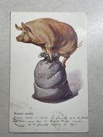 alte Ansichtskarte, Schwein auf Sack, Bonne année