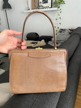 RARE Sac à main vintage cuir lézard beige