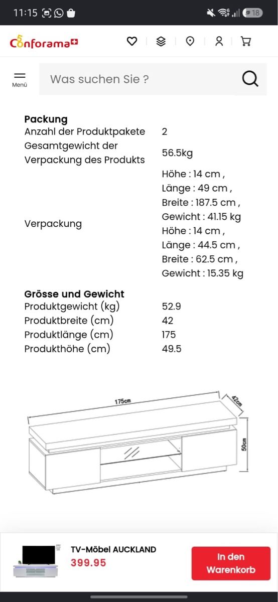Conforama Mobili TV: TV Cabinet White 175cm length good condition – Usato da Wettingen venduto da mor_mhh2 1