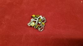 Vintage Brosche mit Tigerauge und Perle, Silberoptik