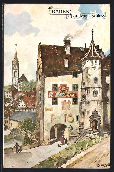 Cartoline postali: Baden, Ansicht vom Landvogteischloss – Usato da Berlin venduto da bartko-reher