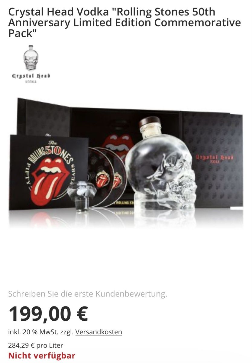 Bevande alcoliche: Crystal Head Vodka "Rolling Stones 50th Anniversary Limited – Nuovo e nell'imballaggio originale da Basel venduto da barracuda360 8