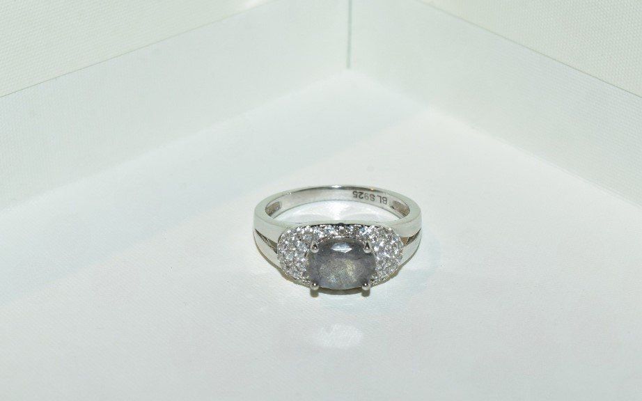 Ringe: Silberring 925 mit Labradorit und Zirkonia Gr. 54 – Neu und originalverpackt aus Laufen von flowerfan