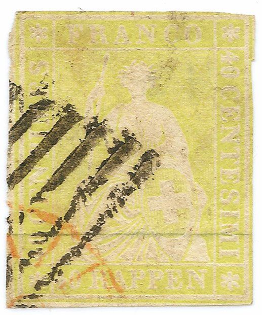 Tutti i francobolli: 1854   40Rp. Strubel Kat.-Nr. 26Aa – Usato da Heerbrugg venduto da Swissphila