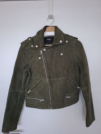 Jacke Maje suede Leder leather grün green 40 IT new Neu 
