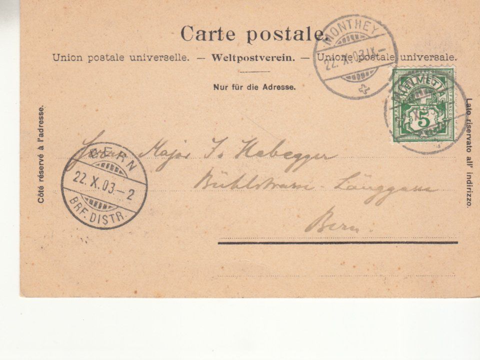 Cartoline postali: Champery 1903 mit ST Monthey – Usato da Bürglen TG venduto da StampGraf 1