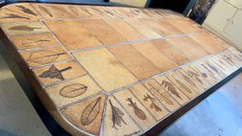 Table basse vintage Roger Capron, céramique feuilles.