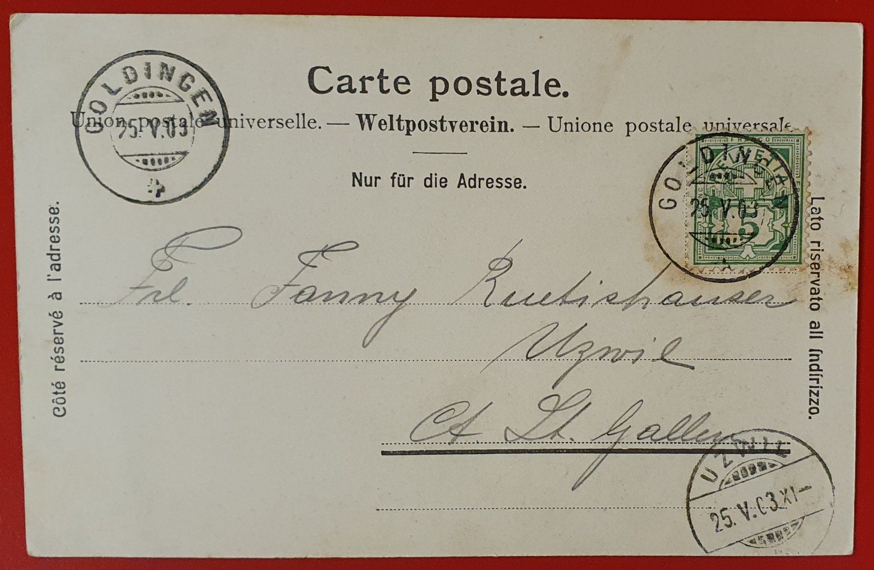 Cartoline postali: Gruss aus Goldingen 1903 – Usato da Kreuzlingen venduto da Rschweiz1 1