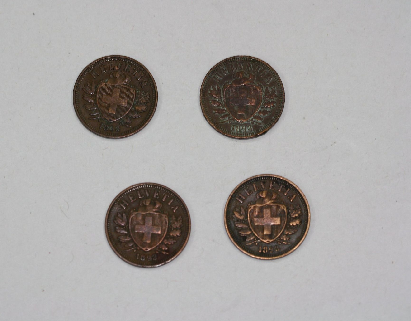 Alle Münzen: 4 x 2 Rappen 1893 – Gebraucht aus Chur von Invinoveritas 1