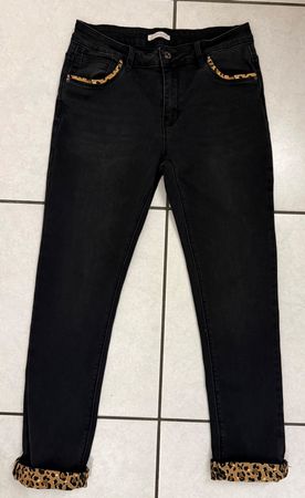 ZAC & ZOE Jeans L/40 Leo-Muster Dunkel Schwarz Tolle Tasche!