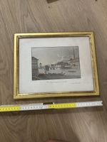 Alte Ansicht von Zuerich mit Bruecke und Schiffen gerahmt