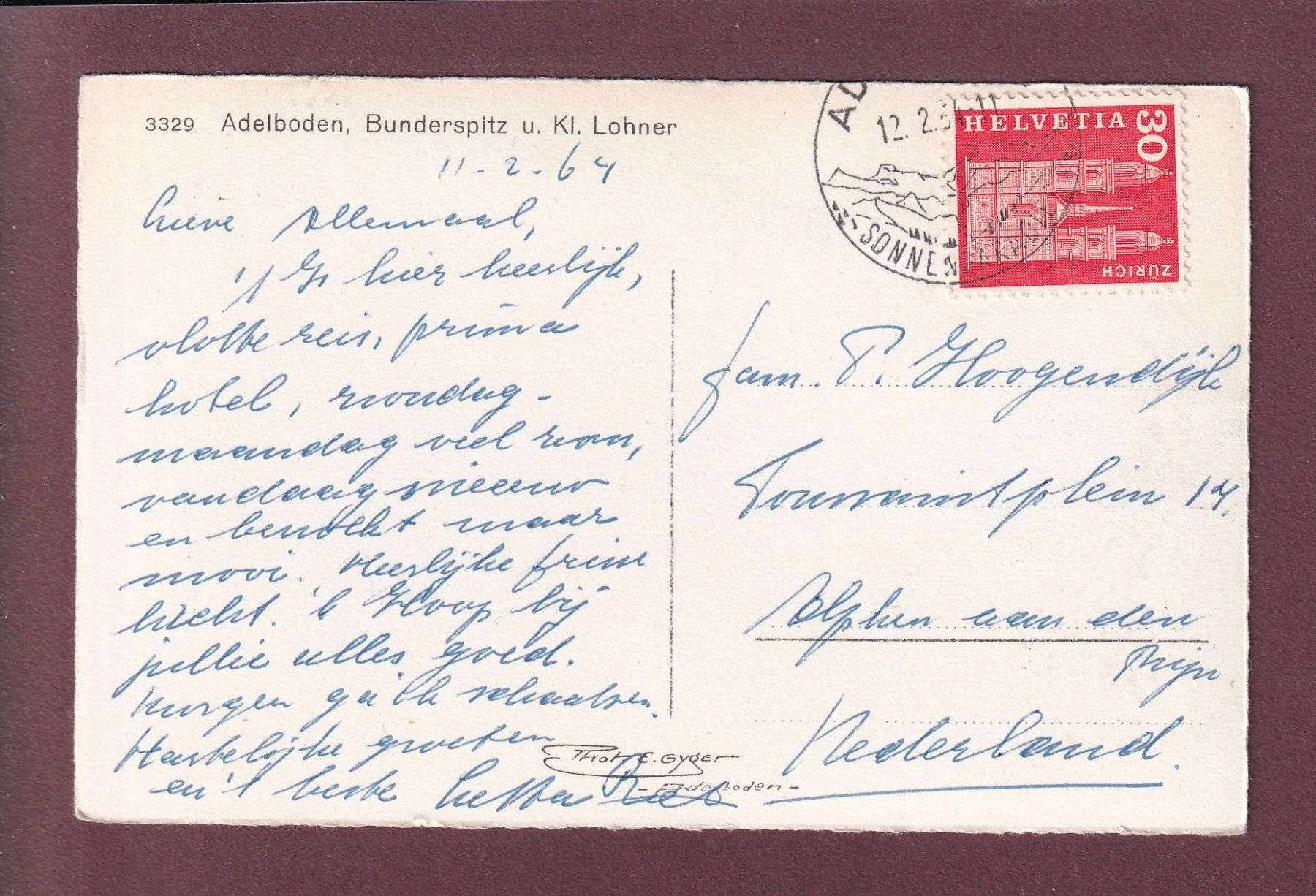Cartes postales: ADELBODEN - Bunderspitz - 1964 – D'occasion à Pully par nicecards 1